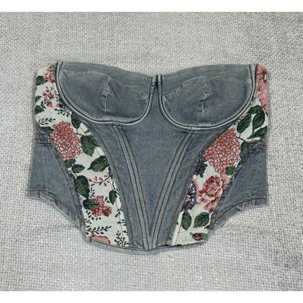 Fashion Nova Corset Top Womens Extra Large Amari Denim Boho Festival Strapless